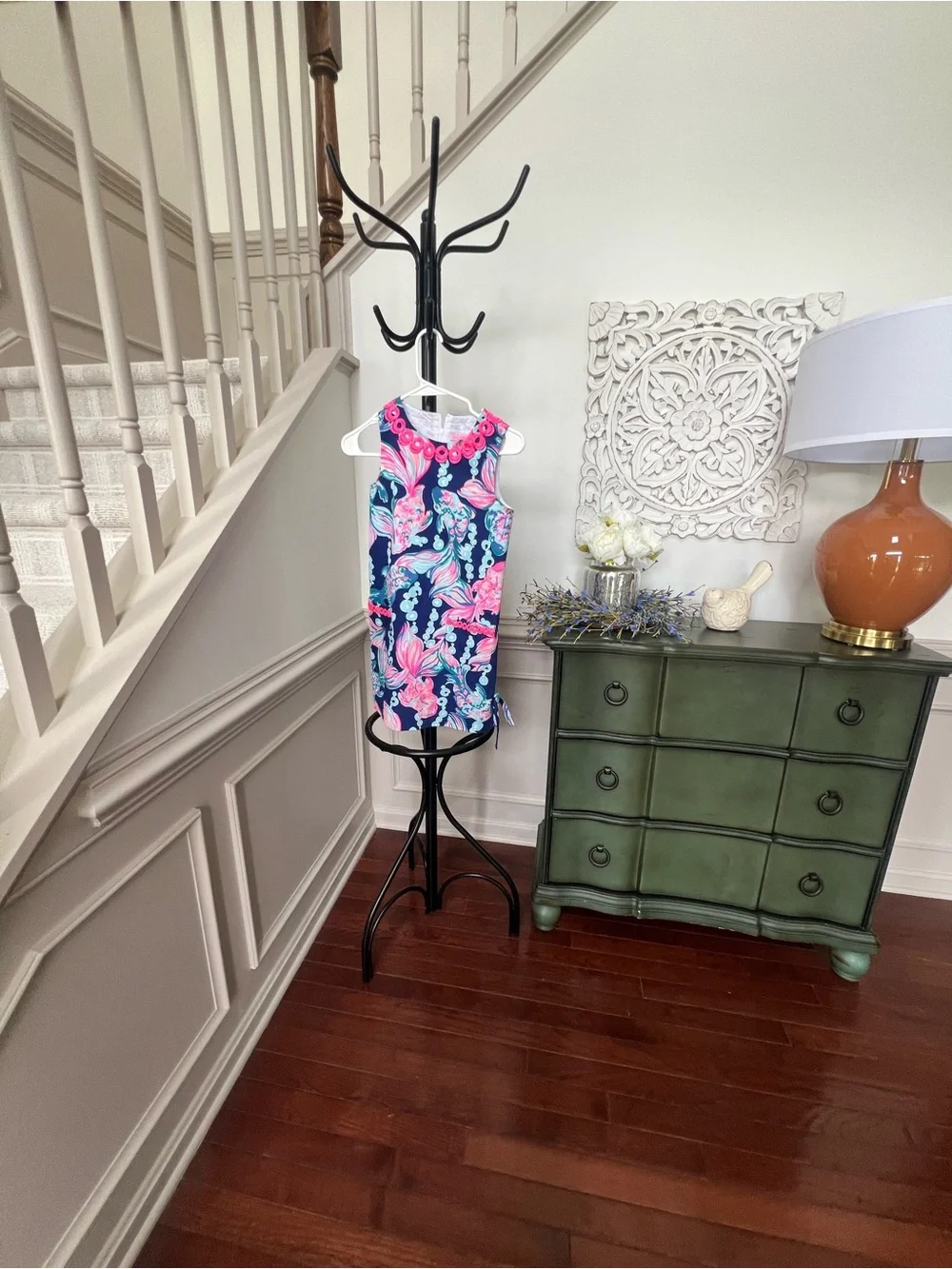 Lilly Pulitzer Navy Tank Dress with Pink & Aqua Floral Trim
